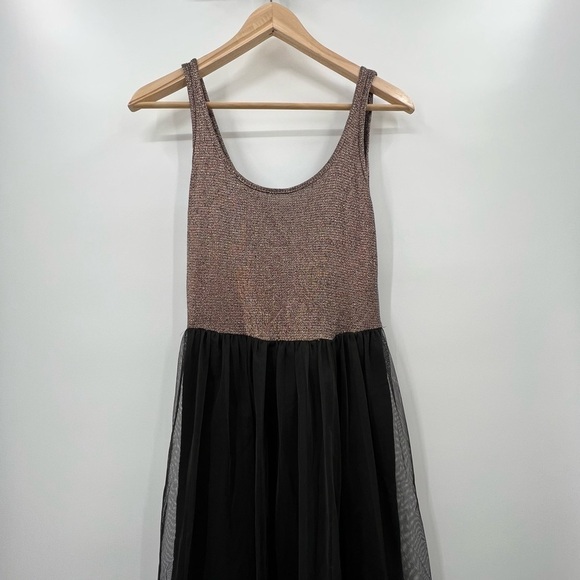 Top Shop Gold Tank Black Lined Tulle Dress Ladies Size 4 - Picture 3 of 11